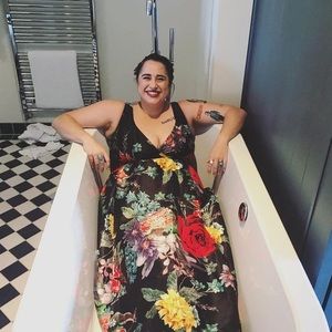 **BACK FROM VACATION SALE** ESHAKTI Dark Floral Gown